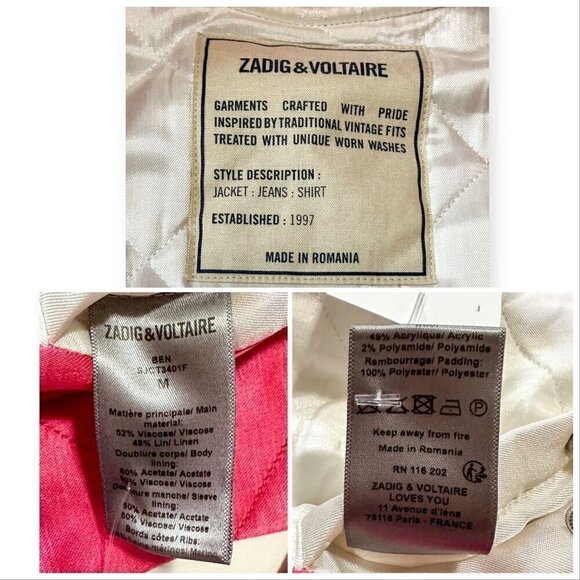 Zadig & Voltaire Ben Bomber Jacket, Pink, Fuchsia, Size M - Picture 5 of 16